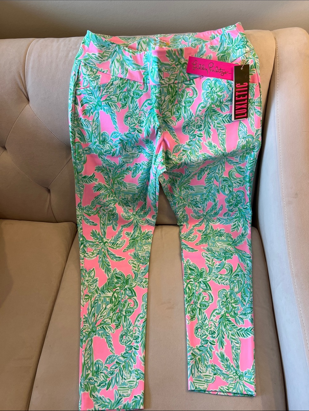 NWT Lilly Pulitzer Pink & Green Tropical Print Corso Pant UPF 50+
